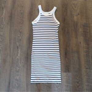 H&M White and Navy Striped Midi Dress